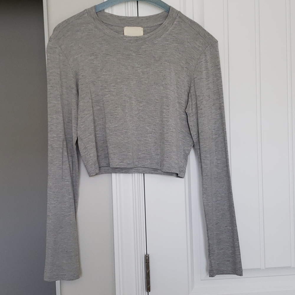 Gray LS Crop Top